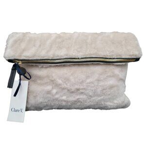 Clare V Cow Hair Foldover Clutch Cream Fur Bag NWT